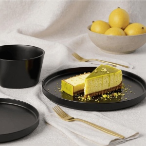 Serviciu de masa pentru 4 persoane, Set 12 piese Luxe, Boluri, Farfurii intinse, ceramica, negru - Img 7