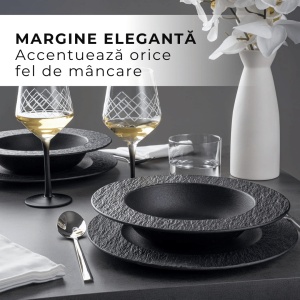 Serviciu de masa pentru 4 persoane, Set 16 piese Oasis, Boluri, Farfurii intinse/adanci, ceramica, negru - Img 7