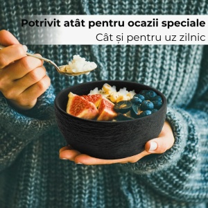Serviciu de masa pentru 4 persoane, Set 16 piese Oasis, Cani, Boluri, Farfurii intinse, ceramica, negru - Img 9