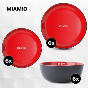Serviciu de masa pentru 6 persoane, Set 18 piese Le Papillon, Boluri, Farfurii intinse, ceramica, rosu - Img 2