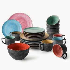 Serviciu de masa pentru 6 persoane, Set complet 24 piese Las Palmitas, Cani, Boluri, Farfurii intinse, ceramica, multicolor - Img 9