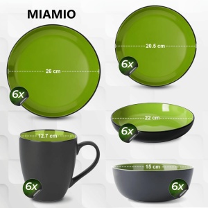Serviciu de masa pentru 6 persoane, Set complet 30 piese Le Papillon, Cani, Boluri, Farfurii, ceramica, verde - Img 2