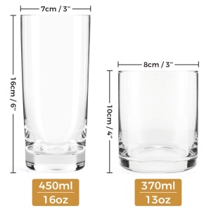 Set 12 Pahare apa/long drinks, sticla transparenta, 6 x Pahare inalte 450ml, 6 x Pahare 370ml - Img 2