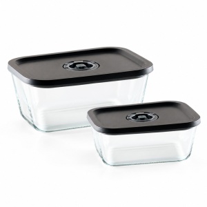 Set 2 Caserole dreptunghiulare din sticla borosilicata, Lätt Home Duo Familie, 1.400 + 2.700 ml, capace ermetice cu valve de vid