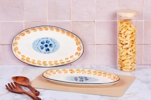 Set 2 Platouri ovale pentru servirea mesei, NAPOLI Citrus, portelan pictat manual, 36,5 x 22 cm - Img 2