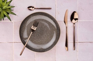 Set 24 Tacamuri inox OLAF, 6 persoane, 6 x Cutite, 6 x Linguri, 6 x Furculite, 6 x Lingurite, Otel inoxidabil, design rafinat, Cupru lucios - Img 2