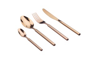 Set 24 Tacamuri inox VIGGO, 6 persoane, 6 x Cutite, 6 x Linguri, 6 x Furculite, 6 x Lingurite, Otel inoxidabil, design modern traditional, Cupru lucios - Img 1
