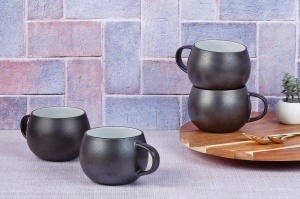 Set 4 Cani de caffé latte, GOURMET Onyx, ceramica glazurata, 700ml, negru - Img 2