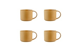 Set 4 Cani mari de cafea lunga, SCANDI Ocher, ceramica, 500ml, galben ocru - Img 6