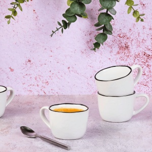 Set 4 Cesti Cafea din Gresie Ceramica PURE 120ml, Alb Zapada - Img 2