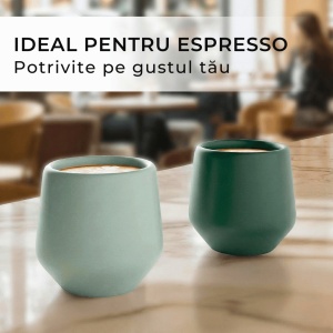 Set 4 Cesti cafea Espresso, colectia Luxe, ceramica, Evergreen, 90 ml - Img 7