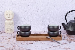 Set 4 Cesti Espresso, Gourmet Onyx, ceramica, design negru mat, 120 ml - Img 2