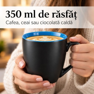 Set 6 Cani cafea si ceai MIAMIO Le Papillon, ceramica, 350 ml, interior albastru - Img 5
