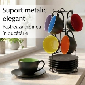 Set 6 Cesti de cappuccino cu farfurioara, Le Papillon Multicolor, ceramica, 175 ml - Img 6