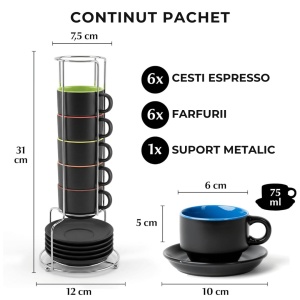Set 6 Cesti de Espresso cu farfurie, colectia Le Papillon, ceramica, Multicolor, 75 ml - Img 2