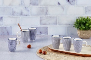 Set 6 Cesti de espresso, PATTERN Blue, portelan, 90 ml, albastru model - Img 2