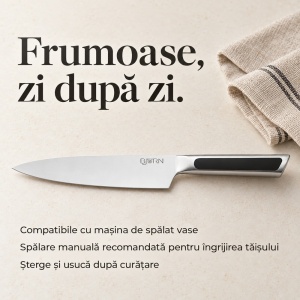 Set 6 Cutite de bucatarie Loki, lame inox satinat, manere cu insertii ABS negre - Img 6