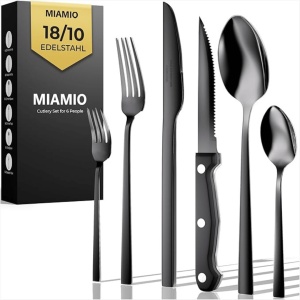 Set Tacamuri pentru 6 persoane, 36 piese cu cutit, furculita, lingura, inox 18/10, negru lucios - Img 9