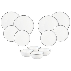 Set Vesela 12 piese - Serviciu Esential de masa 4 persoane, Boluri, Farfurii intinse, gresie ceramica - colectia PURE Alb Zapada - Img 1