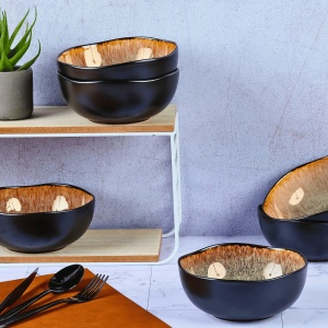 Set Vesela 48 piese - Serviciu Complet de masa 6 persoane, Cani/Cesti, Boluri, Farfurii intinse/adanci, ceramica glazurata - colectia Iris Wild brown - Img 5