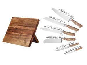 Suport pentru cutite VANTAA + Set 6 Cutite de bucatarie JAKOB, lama inox satinat cu maner lemn salcam - Img 3