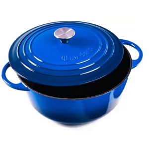 Oala cu capac din fonta emailata albastra, Uno Casa, tip cuptor olandez, 5.7L, 28 cm, suporturi din silicon termorezistent incluse - Img 1