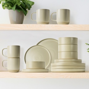 Serviciu de masa 4 persoane, set complet 16 piese, colectia Sierra, Cani, Boluri, Farfurii intinse, ceramica, bej nisip - Img 6