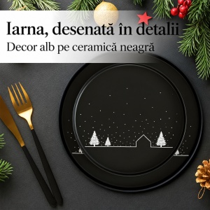 Serviciu de masa de Craciun pentru 8 persoane, MIAMIO Vinter, 24 piese, ceramica, negru - Img 3