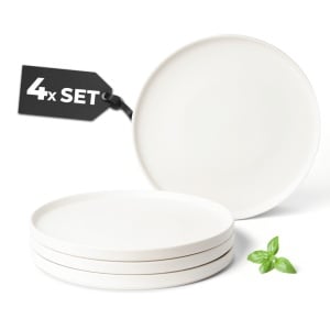 Serviciu de masă Luxe MIAMIO, 16 piese pentru 4 persoane – Farfurii, Boluri și Cești cappuccino, ceramică albă - Img 4