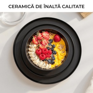 Serviciu de masa pentru 4 persoane, Set 12 piese Luxe, Boluri, Farfurii intinse, ceramica, negru - Img 4