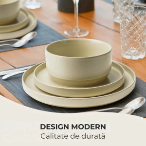 Serviciu de masa pentru 4 persoane, Set 12 piese Sierra Sand, Boluri, Farfurii intinse, ceramica, bej - Img 3