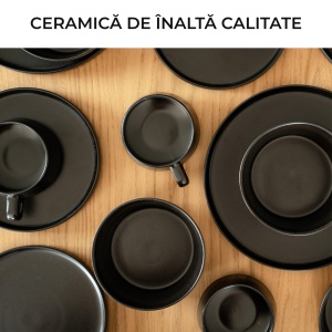 Serviciu de masa pentru 4 persoane, Set complet 16 piese Luxe, Cesti, Boluri, Farfurii intinse, ceramica, negru - Img 6