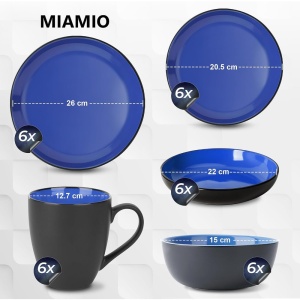 Serviciu de masa pentru 6 persoane, Set complet 30 piese Le Papillon, Cani, Boluri, Farfurii, ceramica, albastru - Img 2