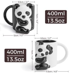 Set 2 Cani cuplu indragostiti, personalizate cu Panda 3D, cadou original pentru el&ea, cafea/ceai, ceramica, alb/negru, 400 ml - Img 3