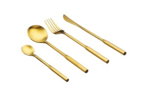 Set 24 Tacamuri inox ABEL, 6 persoane, 6 x Cutite, 6 x Linguri, 6 x Furculite, 6 x Lingurite, Otel inoxidabil, design modern, Auriu mat - Img 1
