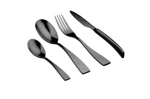 Set 24 Tacamuri inox SVEN, 6 persoane, 6 x Cutite, 6 x Linguri, 6 x Furculite, 6 x Lingurite, Otel inoxidabil, design ultra-modern, Negru lucios - Img 1