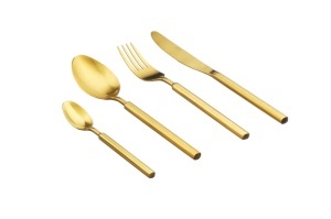Set 24 Tacamuri inox VIGGO, 6 persoane, 6 x Cutite, 6 x Linguri, 6 x Furculite, 6 x Lingurite, Otel inoxidabil, design modern traditional, Auriu mat - Img 1