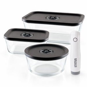 Set 3 caserole din sticla borosilicata Lätt Home Trio Mixt, 1.400 + 1.650 + 2.700 ml, cu pompa de vid electrica