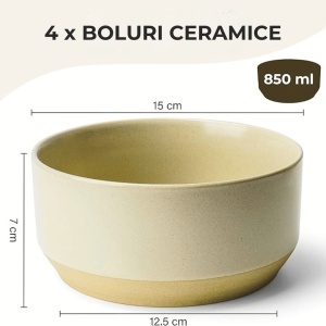 Set 4 Boluri Supa, colectia Sierra, ceramica, culoare nisip, 850 ml - Img 2