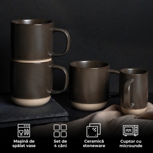 Set 4 Cani de cafea, colectia Sierra Basalt, ceramica, 500 ml, antracit - Img 5