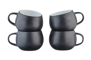 Set 4 Cani de caffé latte, GOURMET Onyx, ceramica glazurata, 700ml, negru - Img 1