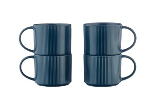 Set 4 Cani mari de cafea lunga, SCANDI Navy, ceramica, 500ml, albastru marin - Img 1