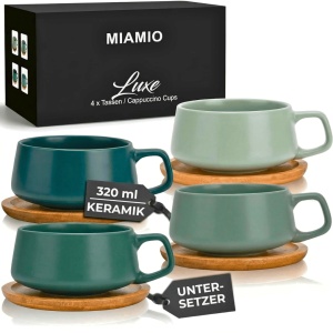 Set 4 Cesti de cappuccino cu farfurie din bambus, colectia Luxe, ceramica, Evergreen, 320 ml - Img 7