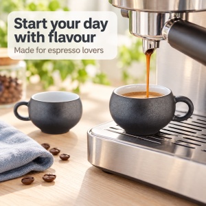 Set 4 Cesti Espresso, Gourmet Onyx, ceramica, design negru mat, 120 ml - Img 4
