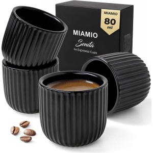 Set 4 Cesti Espresso, Senita Negru, ceramica, fara toarta, 80 ml