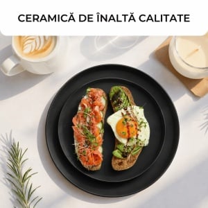 Set 4 Farfurii intinse desert, Luxe Black, ceramica, 20 cm - Img 5