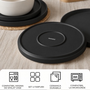 Set 4 Farfurii intinse fel principal, Luxe Black, ceramica, 26 cm - Img 4