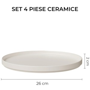 Set 4 Farfurii intinse fel principal, Luxe White, ceramica, 26 cm - Img 2