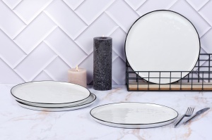 Set 4 Farfurii mari intinse, colectia Pure, gresie ceramica, alb, Ø27,5 cm - Img 2