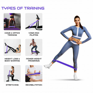 Set 5 benzi elastice de rezistenta, Victorem, niveluri diferite de antrenament, latex natural, pentru exercitii fizice, fitness, sala, multicolor, saculet si ghid workout inclus
